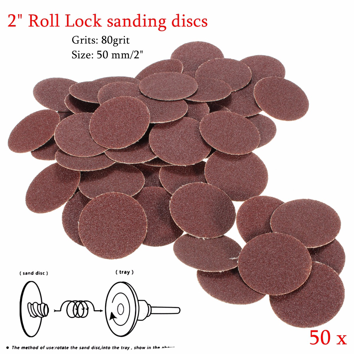 50pcs 2 inch Sanding Discs Quick Change Roller Lock Sandpaper Sheet 50mm Drill Sandpaper Rotary Sanding Disc 24 Grit