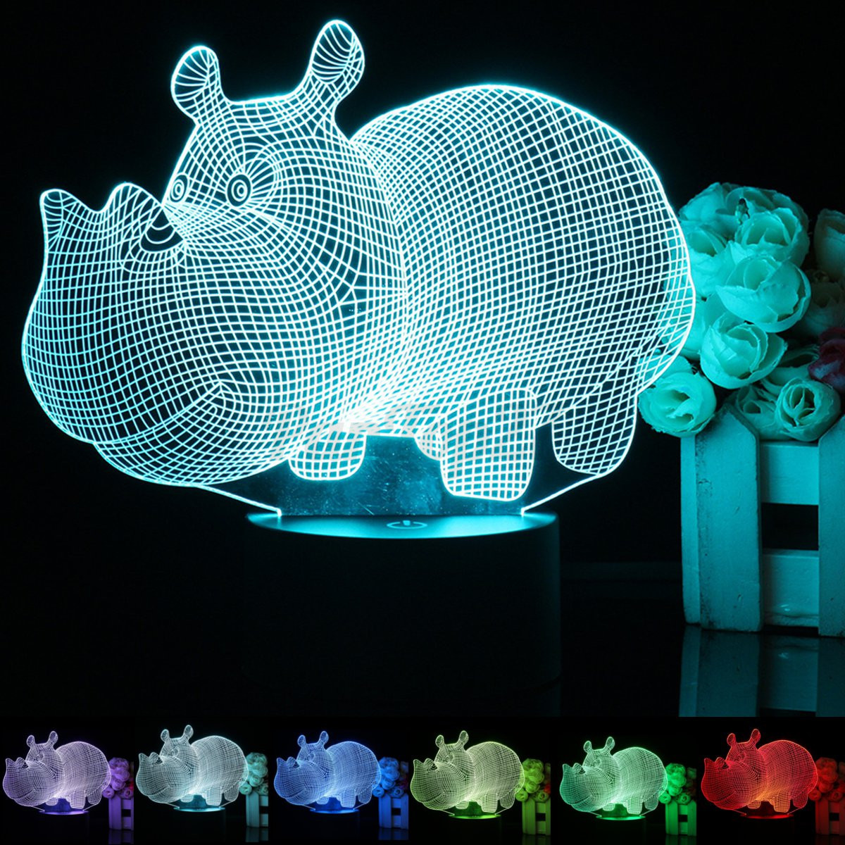 Romance 3D LED Horse Bear Lamp 7 Color Change Night Light Desk Birthday Gift
