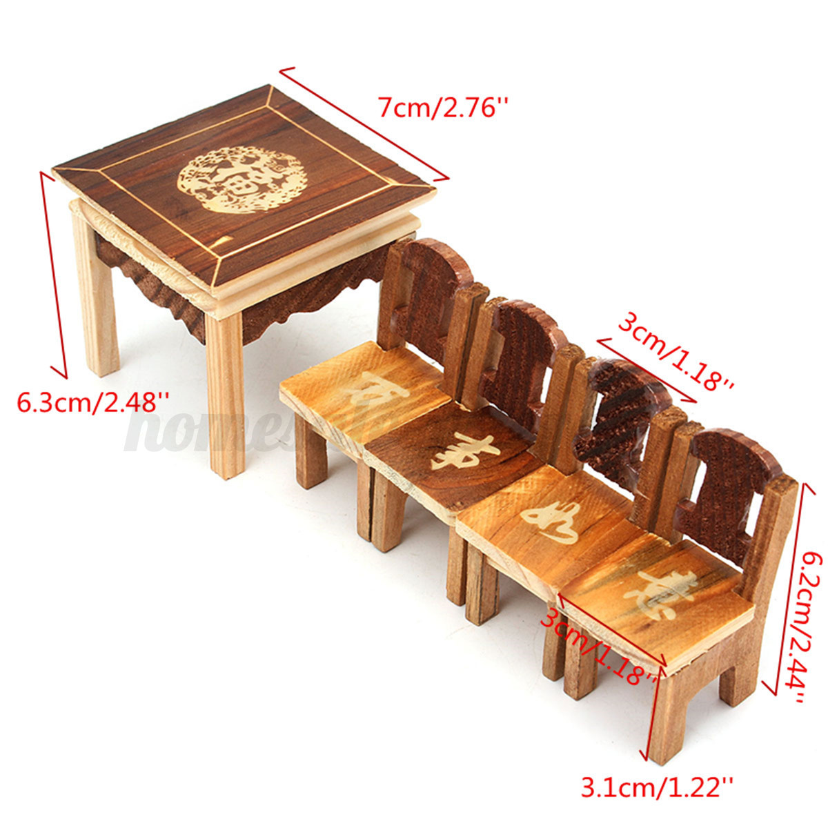 1pc Table /& 4pcs Chair Wooden Dollhouse Miniature Furniture Mini Dining Room Z