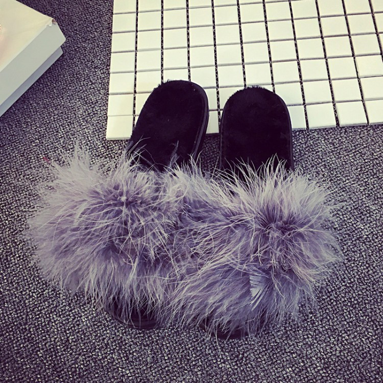 Women�s Fur Fluffy Slides Marabou Mules Sandals Feather