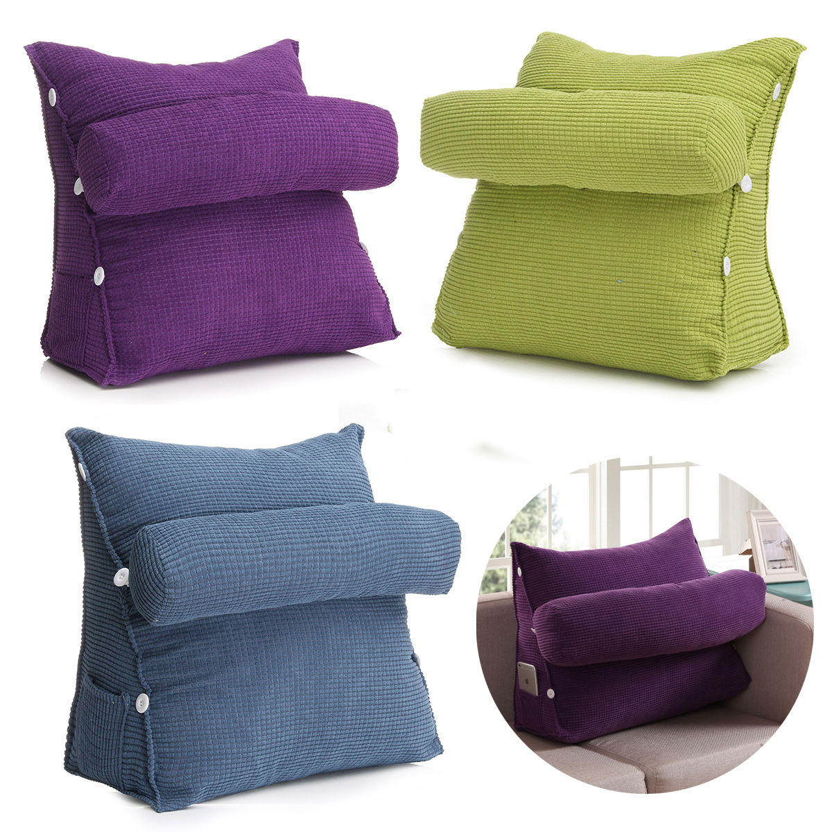 Uk Adjustable Wedge Rest Neck Back Lumbar Pillow Office Sofa Bed