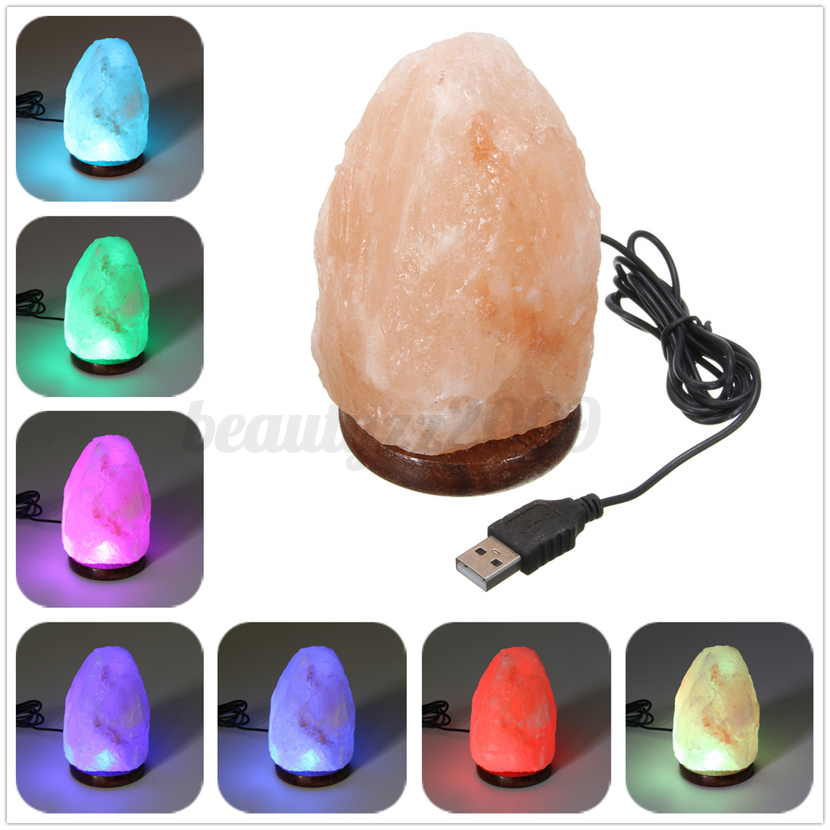 7 Color Change Himalayan Natural Salt Lamp Crystal Rock Air Purifier Night Light eBay