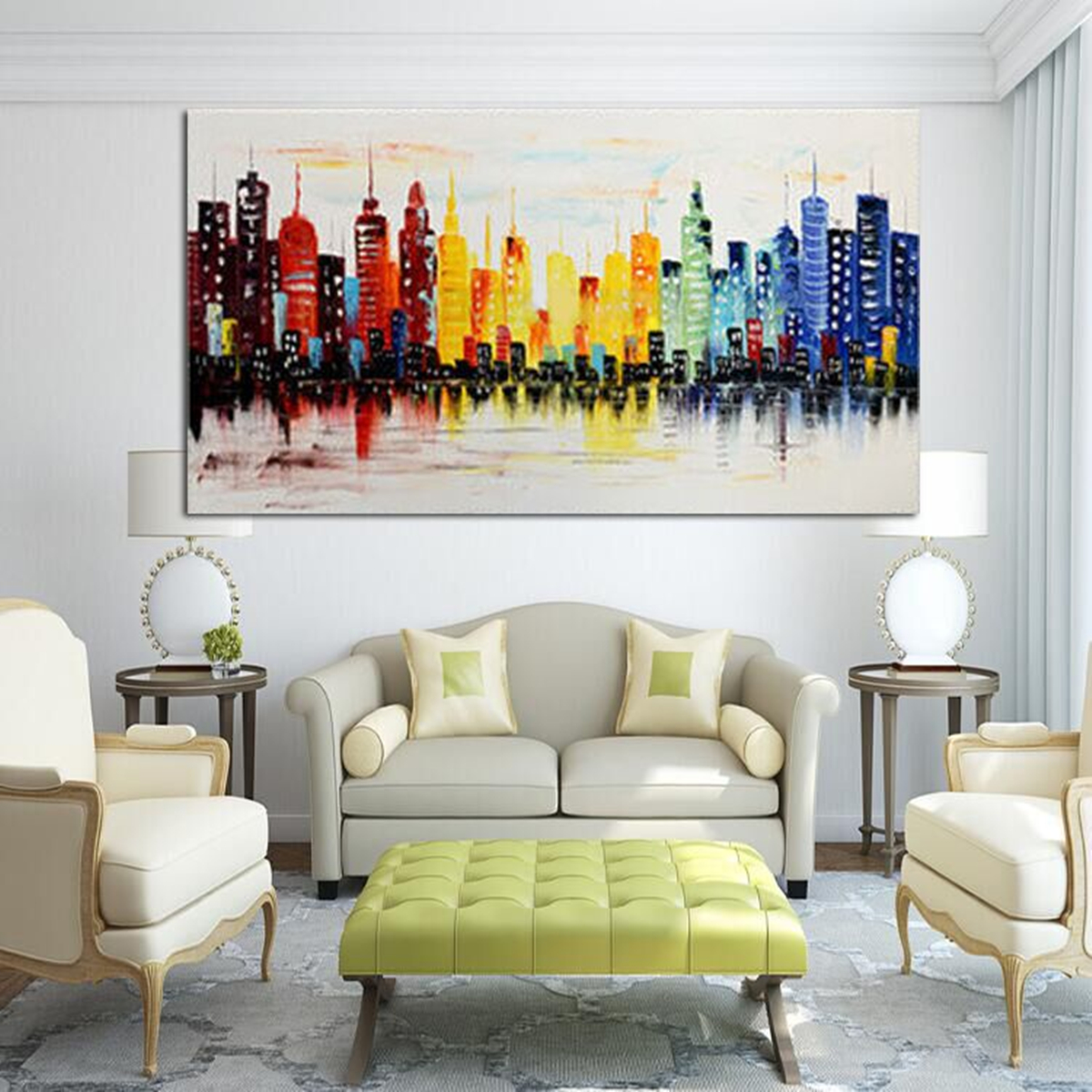 Modern City Canvas Abstract Painting Print Living Room Art Wall Detail Image
