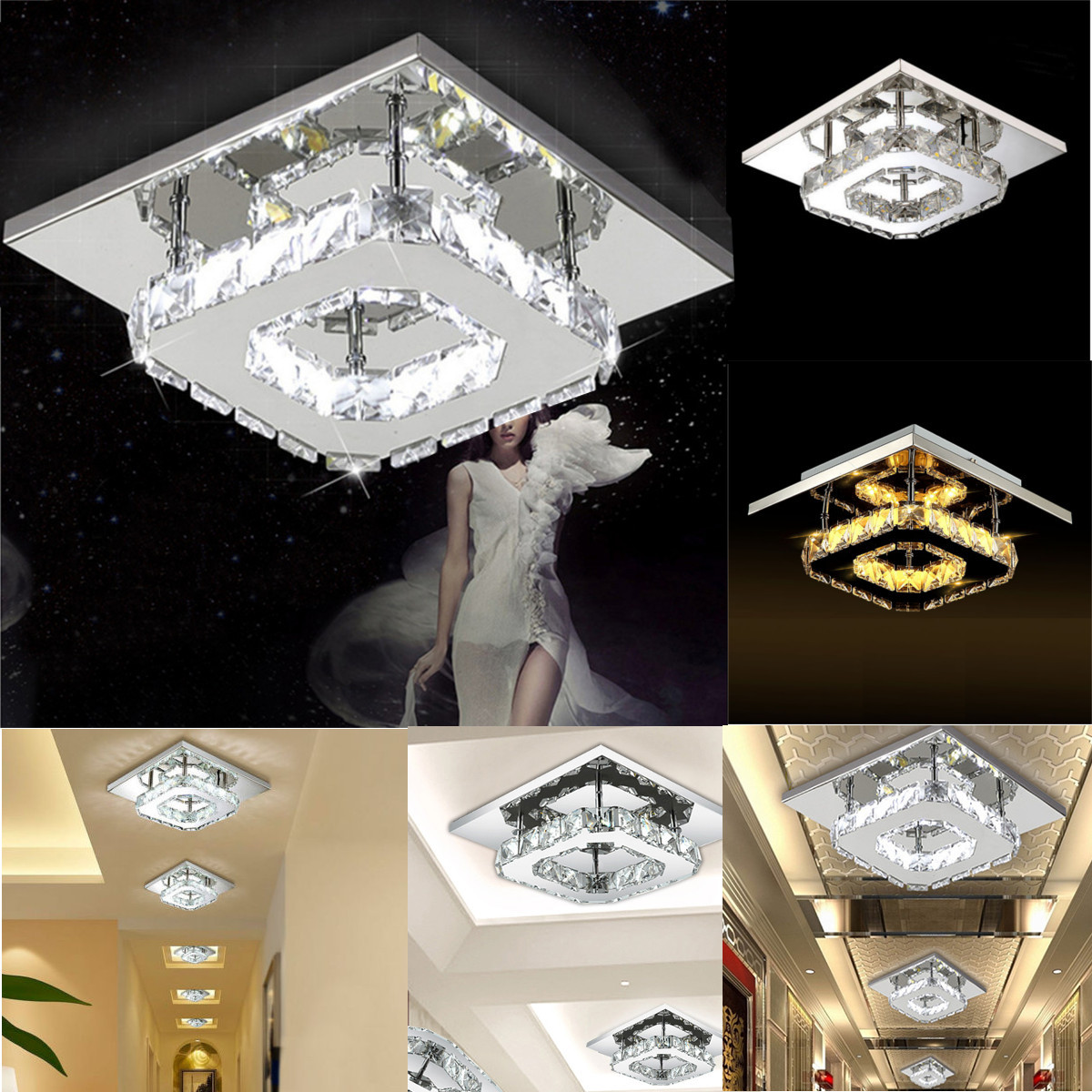 Modern Square 20cm 12w Led Crystal Ceiling Lights Chandeliers Aisle Image Is Loading Modern Square 20cm 12w Led Crystal Ceiling Lights