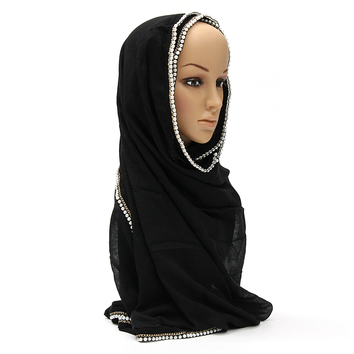New Women's Scarf Pearl Chain Floral Bead Hijab Shawl 